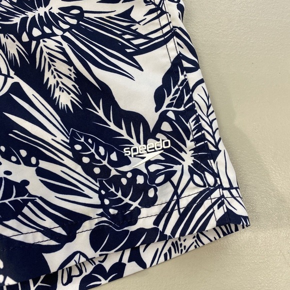 Speedo Board Shorts Mens Large Bondi Etched Floral Blue White Pockets Lined - Picture 4 of 13